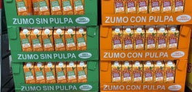 Zumo de naranja exprimido en el lineal de Mercadona.