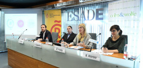 En la imagen (de izq. a dcha.): Pablo López, del Foro de Marcas; Jaime Castelló, de Esade; Brooke Hovey, de C&W; y Almudena Alonso, de C&W.